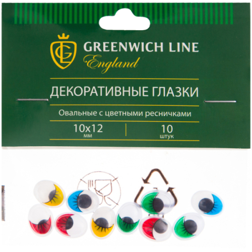 263960.66 Материал декоративный Greenwich Line "Глазки", с цветными ресничками, овальные, 10*12мм, 10шт.