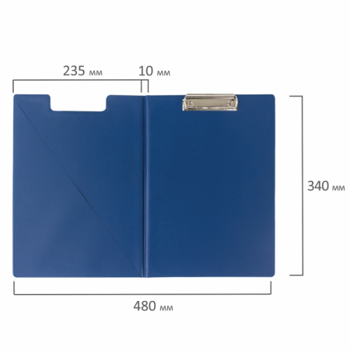 221489.85 Папка-планшет BRAUBERG, А4 (340х240мм), с прижимом и крышкой, картон/ПВХ, РОССИЯ, синяя, 221489 фото 2
