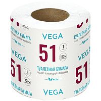 339244.66 Бумага туалетная Vega, 1-слойная, 51м/рул., на втулке, с перф., с тиснением, белая  
